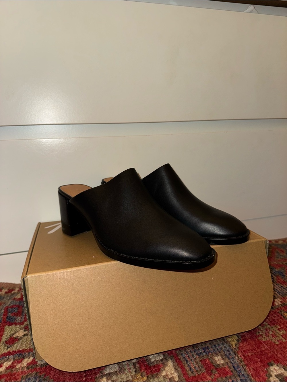 Madewell Black Leather Slip-On Mule Heels